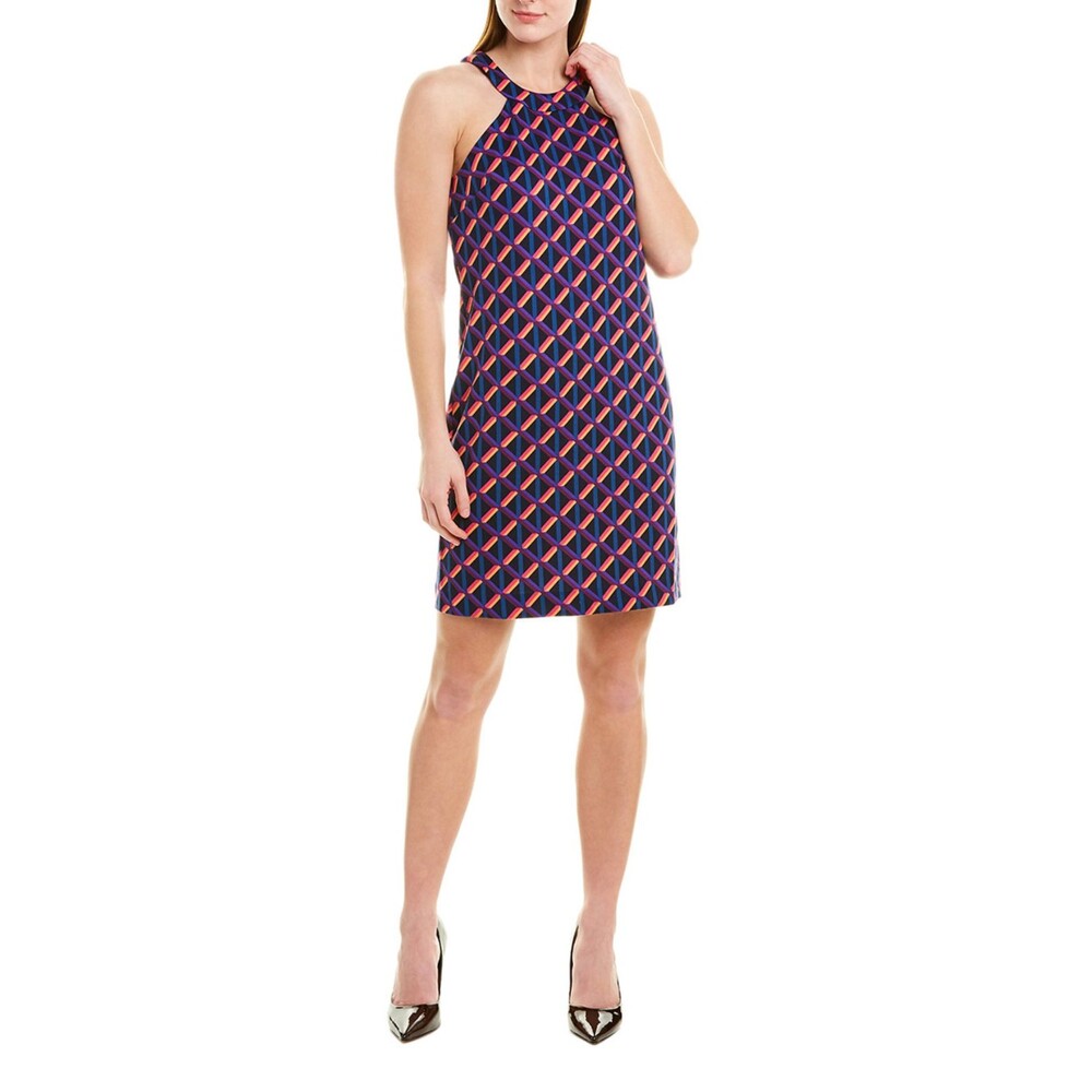 NWT TRINA TURK printed M upscale above knee shift dress ponte knit geo bright